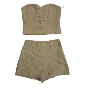 Zara Beige Tan Khaki Natural Cotton Strapless Crop To and Matching Skort